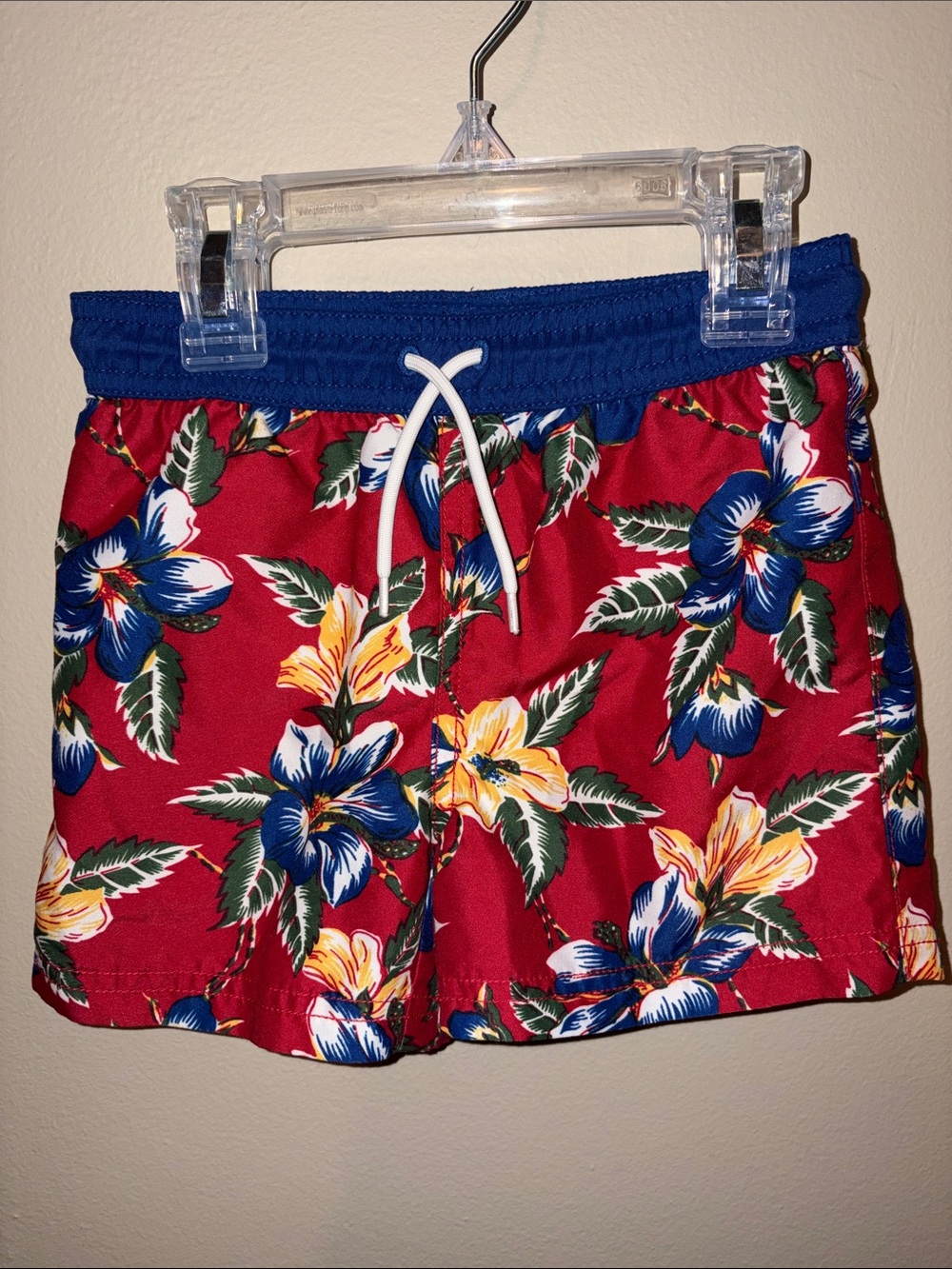 Janie and Jack Red Floral Swim Trunks with Blue Waistband